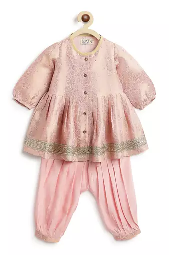 Pink embroidered brocade kurta set