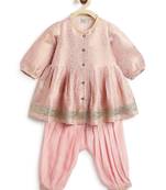 Pink embroidered brocade kurta set