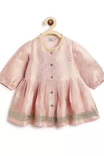 Pink embroidered brocade kurta set
