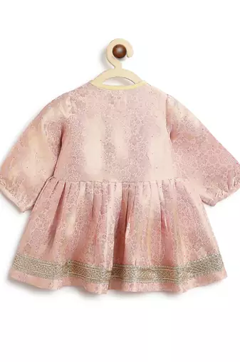 Pink embroidered brocade kurta set