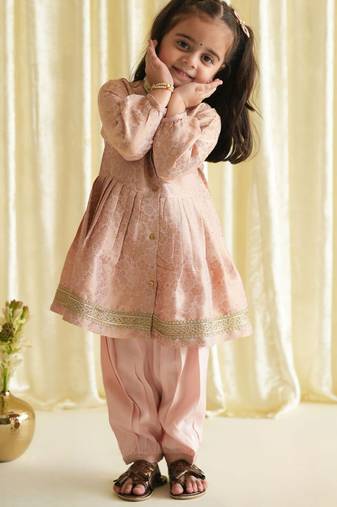 Pink embroidered brocade kurta set