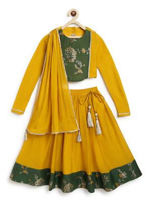 Yellow embroidered brocade lehenga set 2