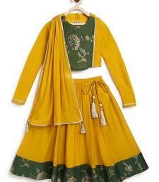Yellow embroidered brocade lehenga set