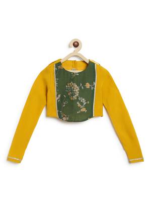 Yellow embroidered brocade lehenga set 3