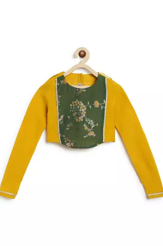Yellow embroidered brocade lehenga set