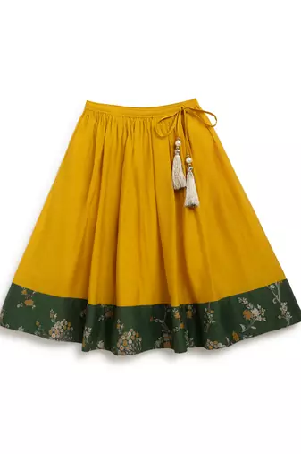 Yellow embroidered brocade lehenga set