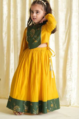 Yellow embroidered brocade lehenga set