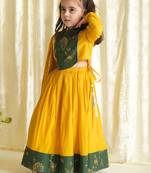 Yellow embroidered brocade lehenga set