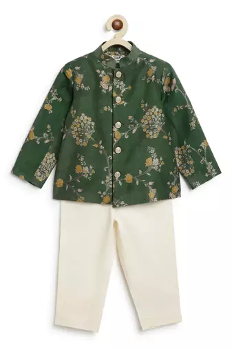 Green embroidered brocade bandhgala