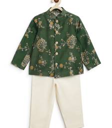 Green embroidered brocade bandhgala set