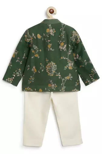 Green embroidered brocade bandhgala