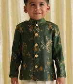 Green embroidered brocade bandhgala set