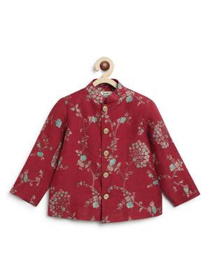 Red embroidered brocade bandhgala 2