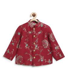 Red embroidered brocade bandhgala