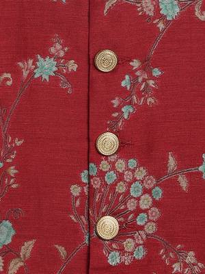 Red embroidered brocade nehru jacket 4