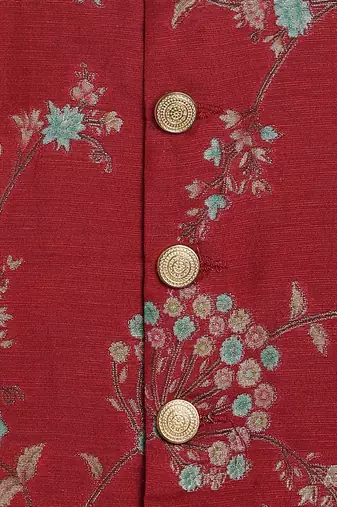 Red embroidered brocade nehru jacket