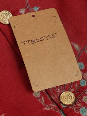 Red embroidered brocade nehru jacket 5