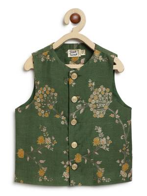 Green embroidered brocade nehru jacket 2