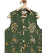 Green embroidered brocade nehru jacket