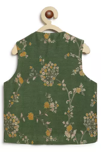Green embroidered brocade nehru jacket