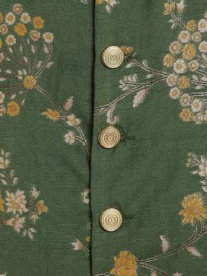Green embroidered brocade nehru jacket 4