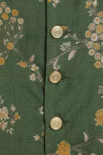 Green embroidered brocade nehru jacket