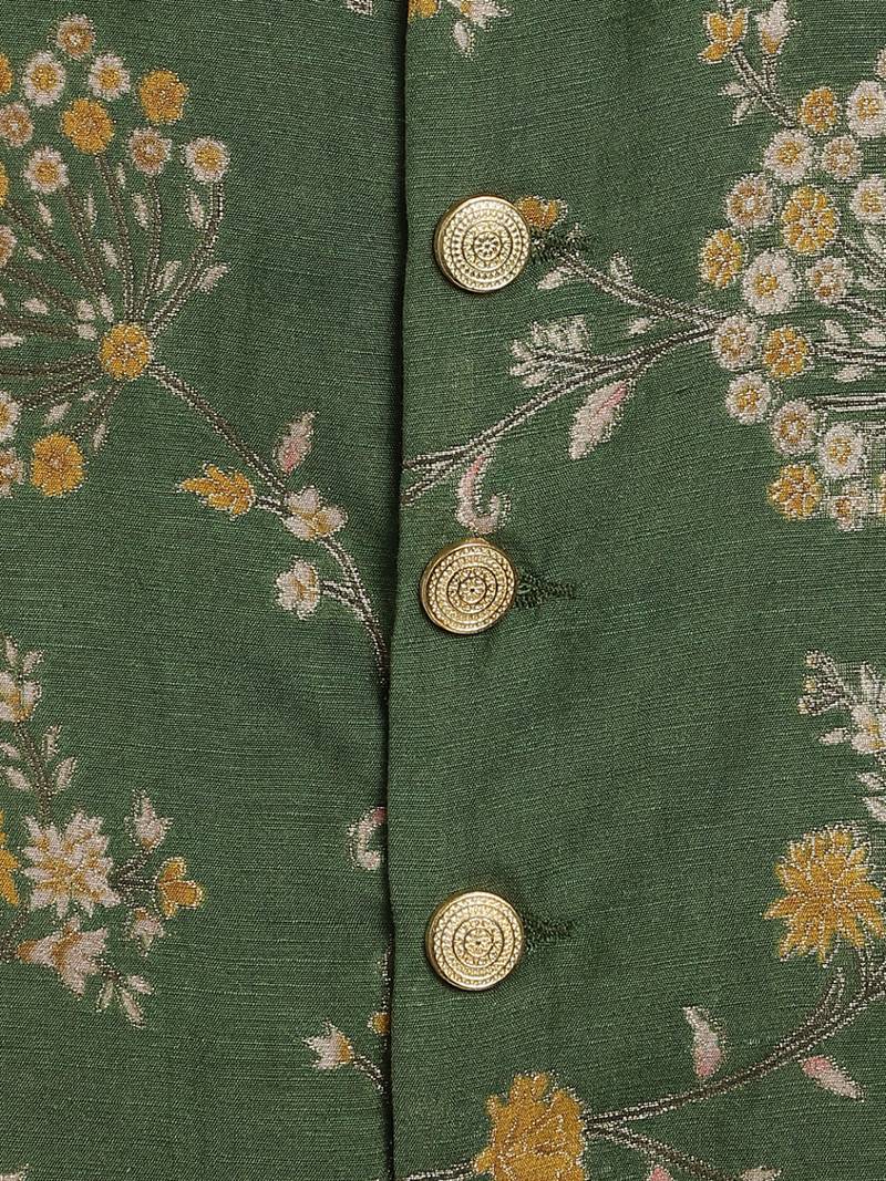 Green embroidered brocade nehru jacket