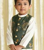 Green embroidered brocade nehru jacket