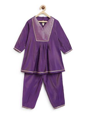 Purple embroidered brocade kurta set 2