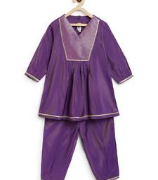 Purple embroidered brocade kurta set