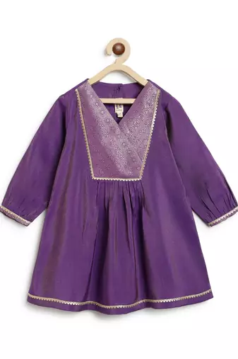Purple embroidered brocade kurta set