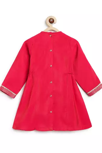 Red embroidered brocade kurta set