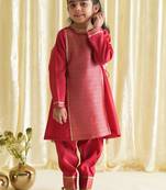 Red embroidered brocade kurta set