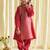 Red embroidered brocade kurta set