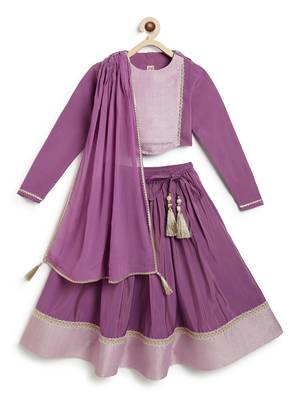 Purple embroidered brocade lehenga set 2