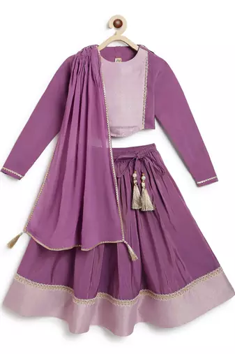 Purple embroidered brocade lehenga set