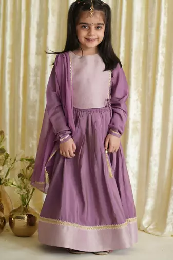 Purple embroidered brocade lehenga set