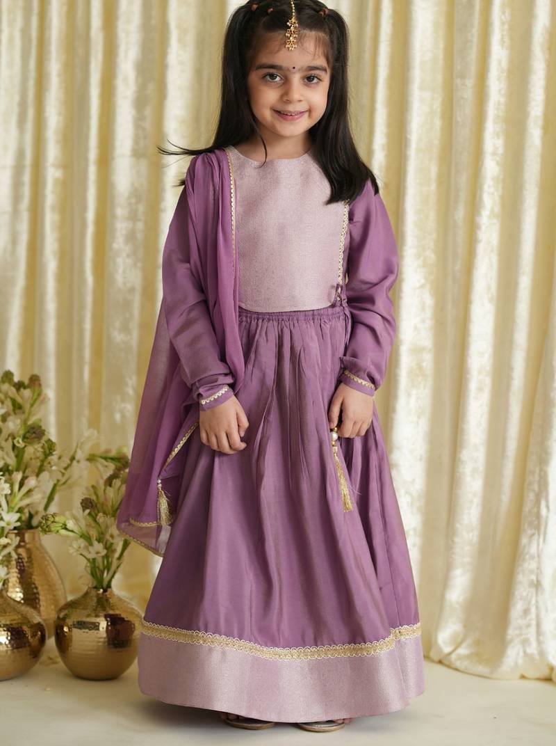 Purple embroidered brocade lehenga set