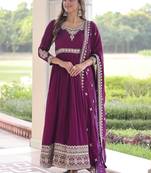 Purple Embroidered Silk Gown With Dupatta