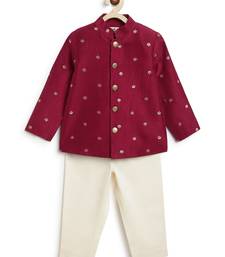 Maroon embroidered brocade bandhgala set