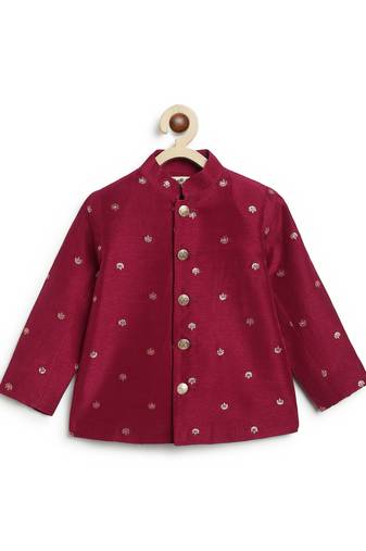 Maroon embroidered brocade bandhgala