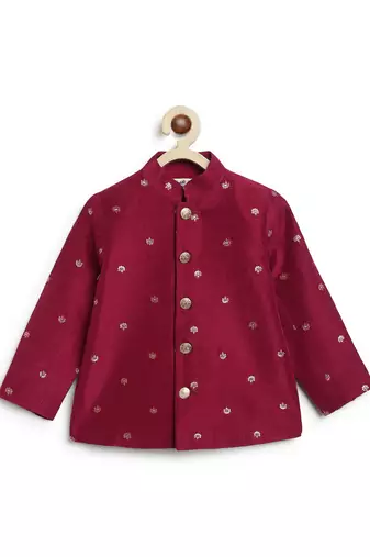 Maroon embroidered brocade bandhgala