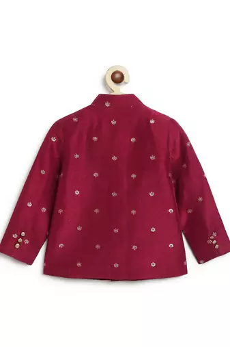 Maroon embroidered brocade bandhgala