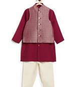 Maroon embroidered brocade nehru jacket set
