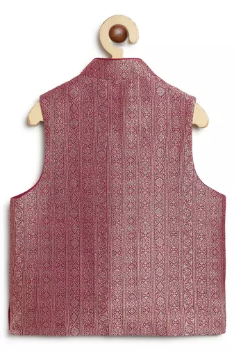 Maroon embroidered brocade nehru jacket set