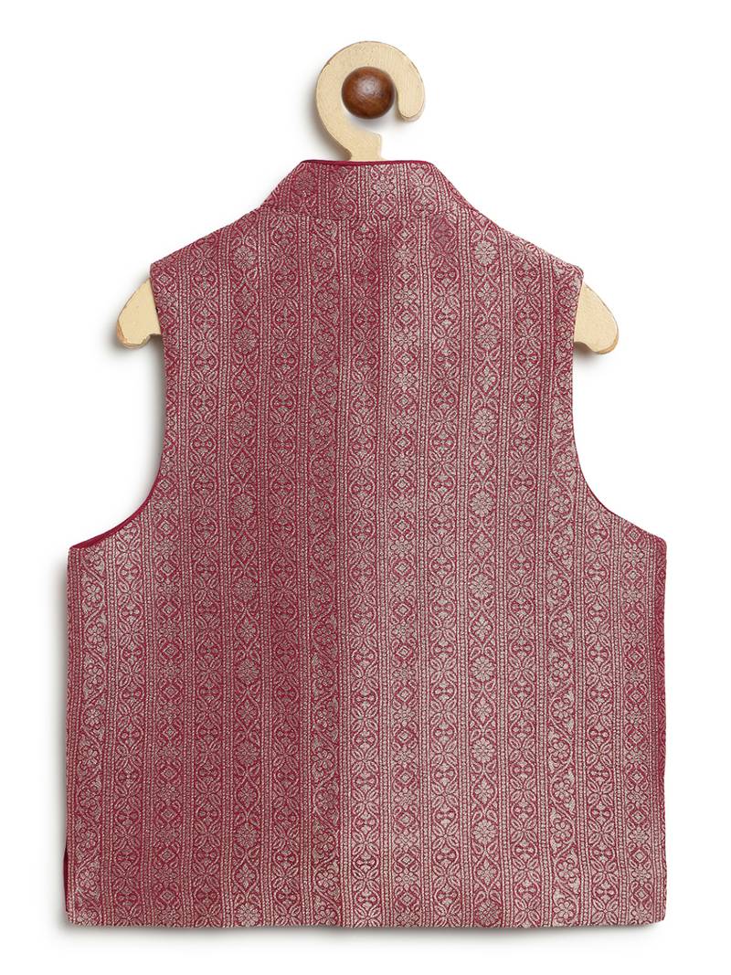 Maroon embroidered brocade nehru jacket set