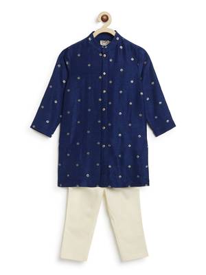 Blue embroidered brocade kurta pyjama 2