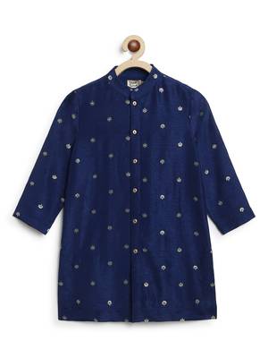 Blue embroidered brocade kurta pyjama 3