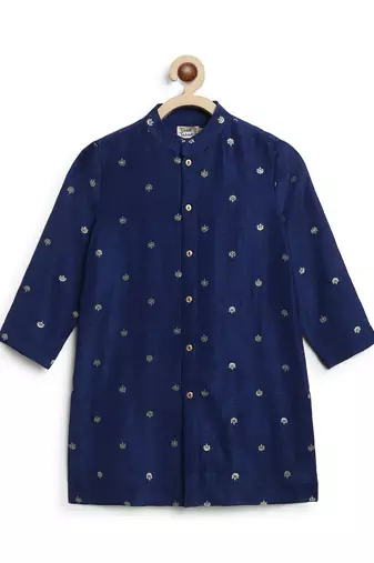 Blue embroidered brocade kurta pyjama