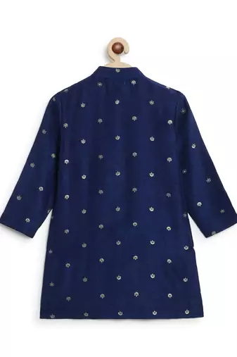 Blue embroidered brocade kurta pyjama